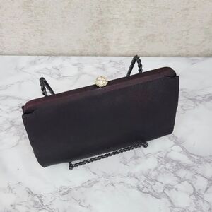 Mel-ton Vintage Black Satin Clutch Bag Crystal Clasp Mirror Coin Pouch Set